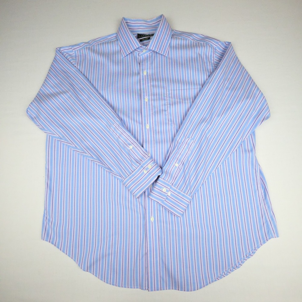 Lauren Ralph Lauren Non Iron Dress Shirt Mens 17.5 34/35 Blue Striped Cotton